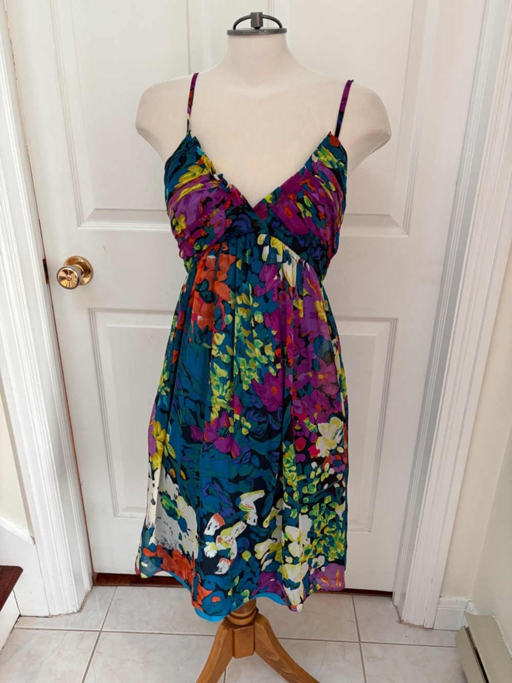 Donna Morgan Teal, Purple & Yellow Floral Midi Dress